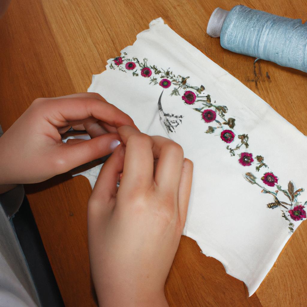 Person stitching embroidery patterns